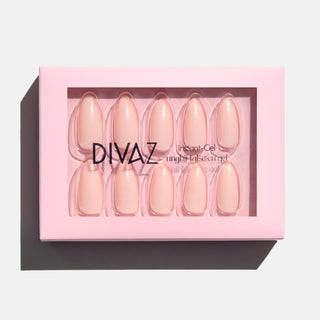 Roz pastel, set de unghii false press-on cu aspect de gel