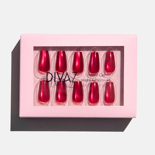 Red Spark, set de unghii false press-on cu aspect de gel