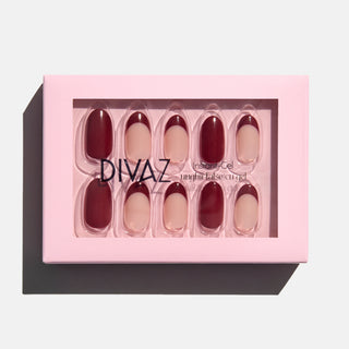 Burgundy French, set de unghii false press-on cu aspect de gel