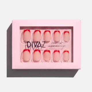 French Rosu, set de unghii false press-on cu aspect de gel